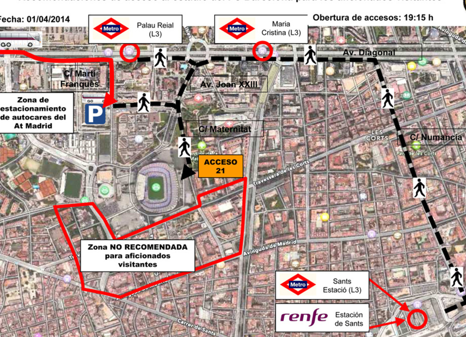 Itinerario acceso al Camp Nou